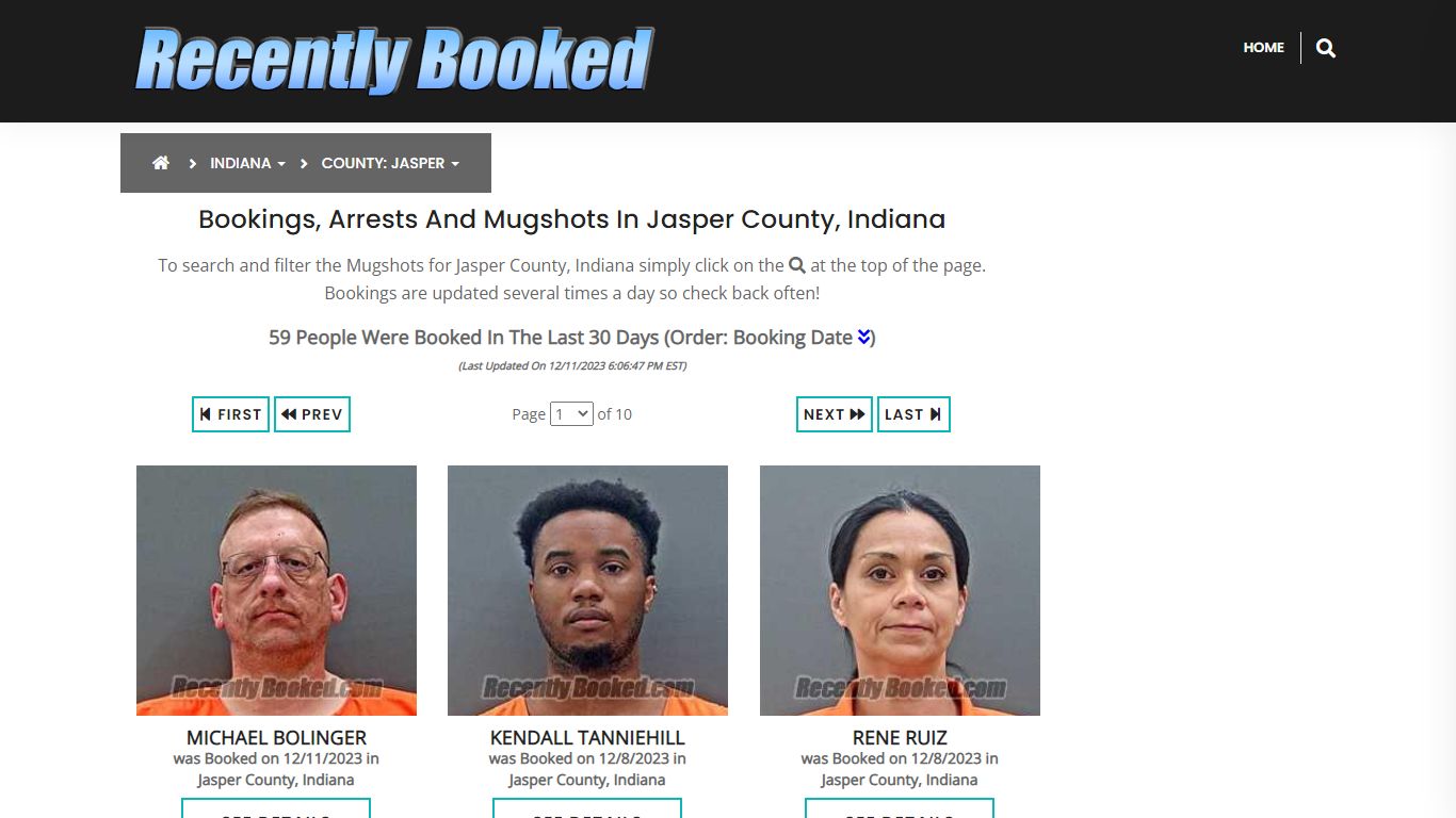 Recent bookings, Arrests, Mugshots in Jasper County, Indiana